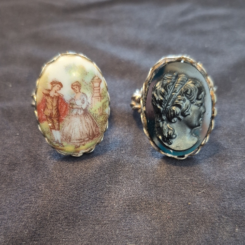 Vintage Cameo and Porcelain Ring Set